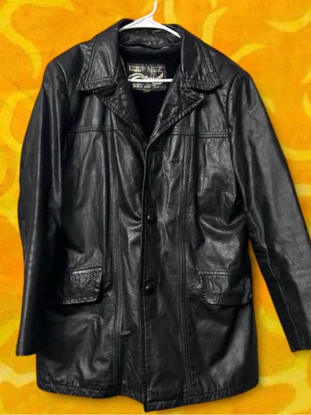 Vtg 70s Montgomery Ward Grunge L City Black Leather Jacket Goth Punk Indie Alt